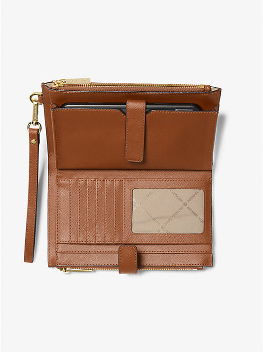 Michael Kors Jet Set Large Leather Smartphone Wristlet Wallet Brown