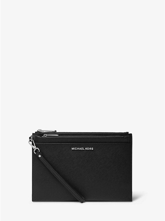 Michael Kors Jet Set Extra Large Leather Wristlet Black - Pink Beauty
