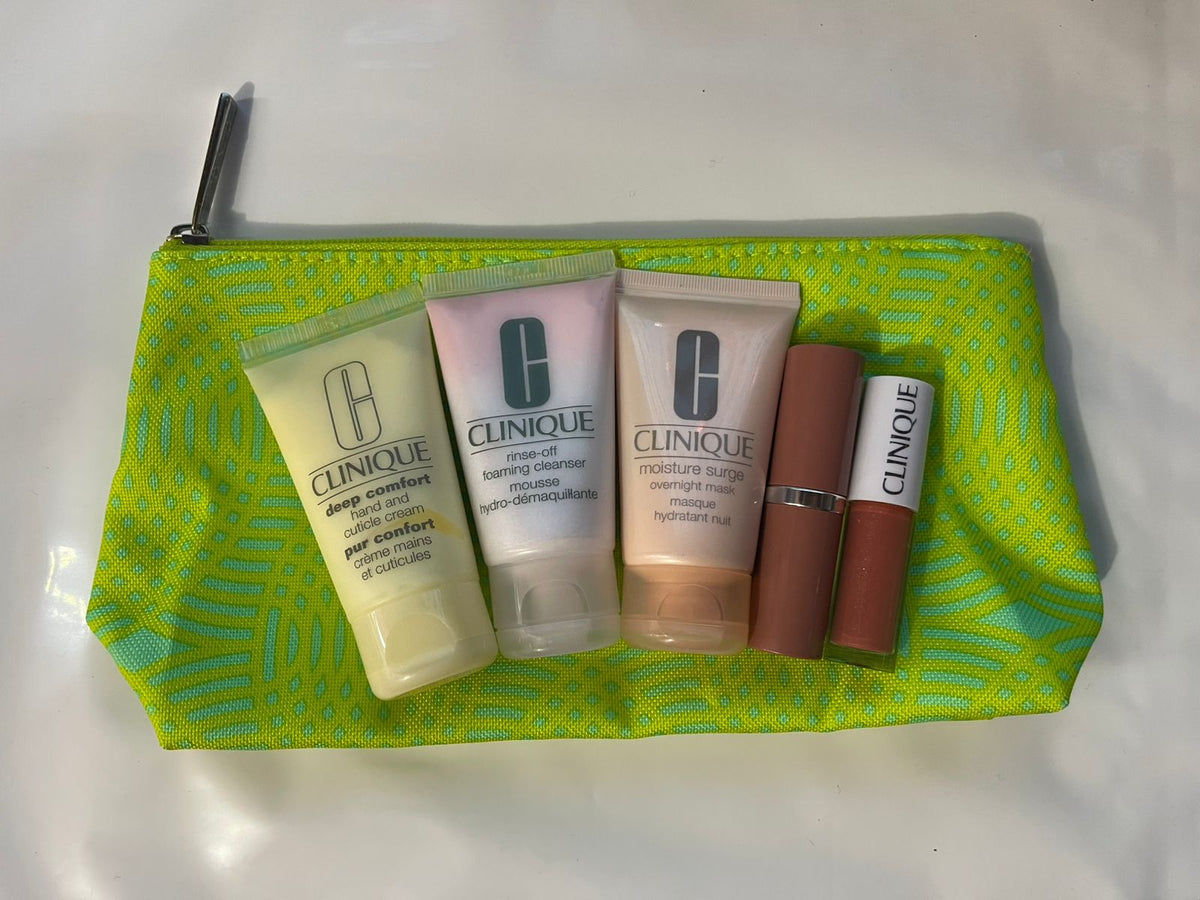 Set Clinique Cosmetiquera Verde 5 Piezas Travel Size - Pink Beauty