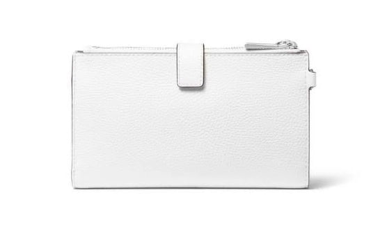 Michael Kors Jet Set Travel Double Zip Wristlet OPTIC WHITE Silver tone