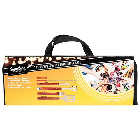SET DE 7 PIEZAS PARA BBQ / CARNE ASADA CON ESTUCHE DE CIERRE