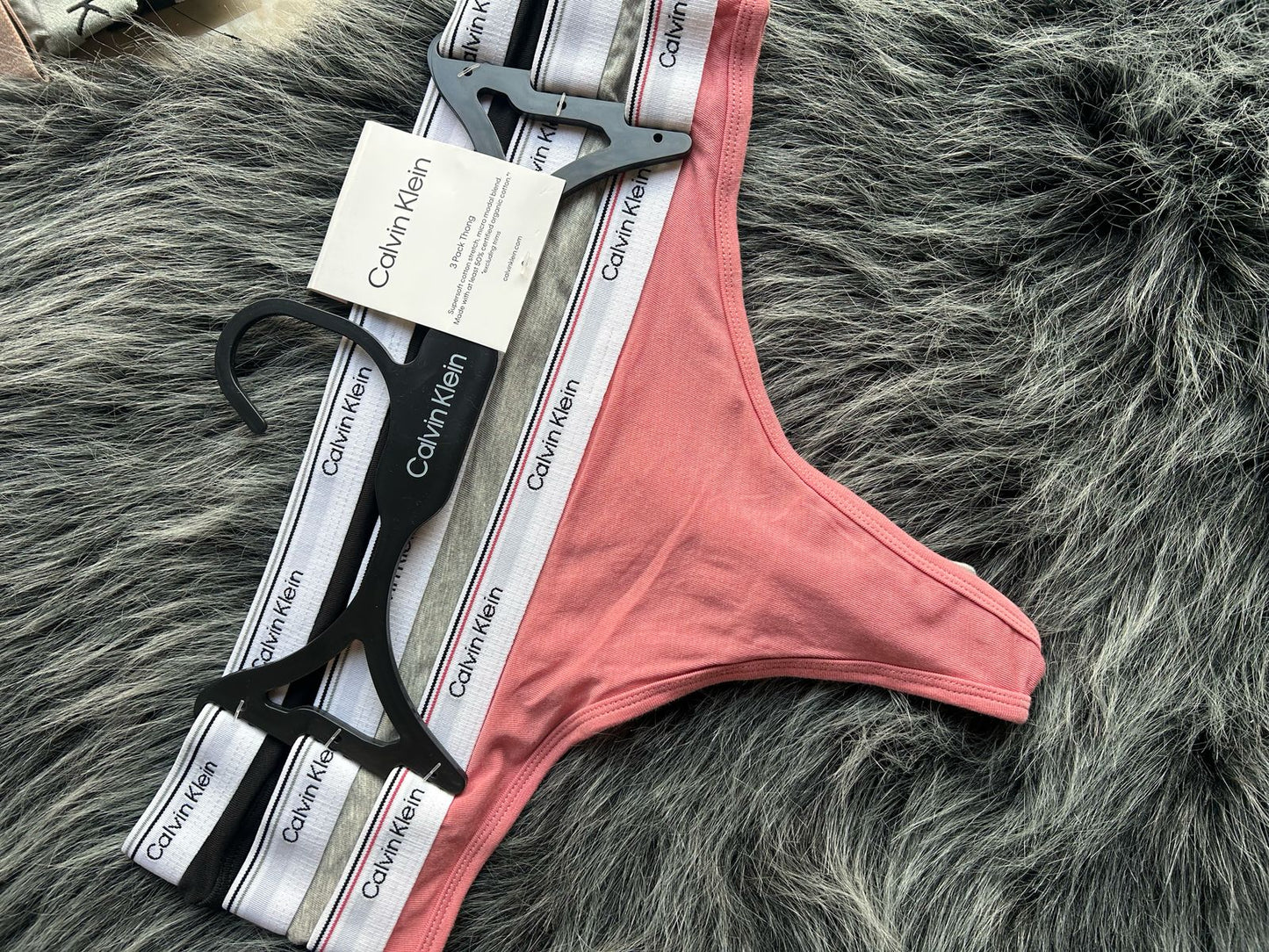 CALVIN KLEIN THONG 3 PACK TALLA M NEGRO GRIS SALMON