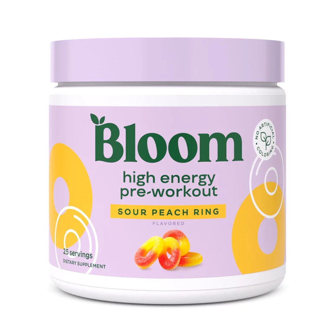 BLOOM HIGH ENERGY PRE-WORKOUT SOUR PEACH RING 25 SERVINGS