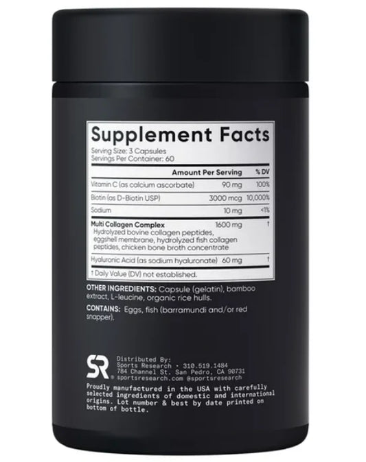 Sport Research - Multi Collagen 3000mcg con acido hialuronico y vitamina C 180 caps