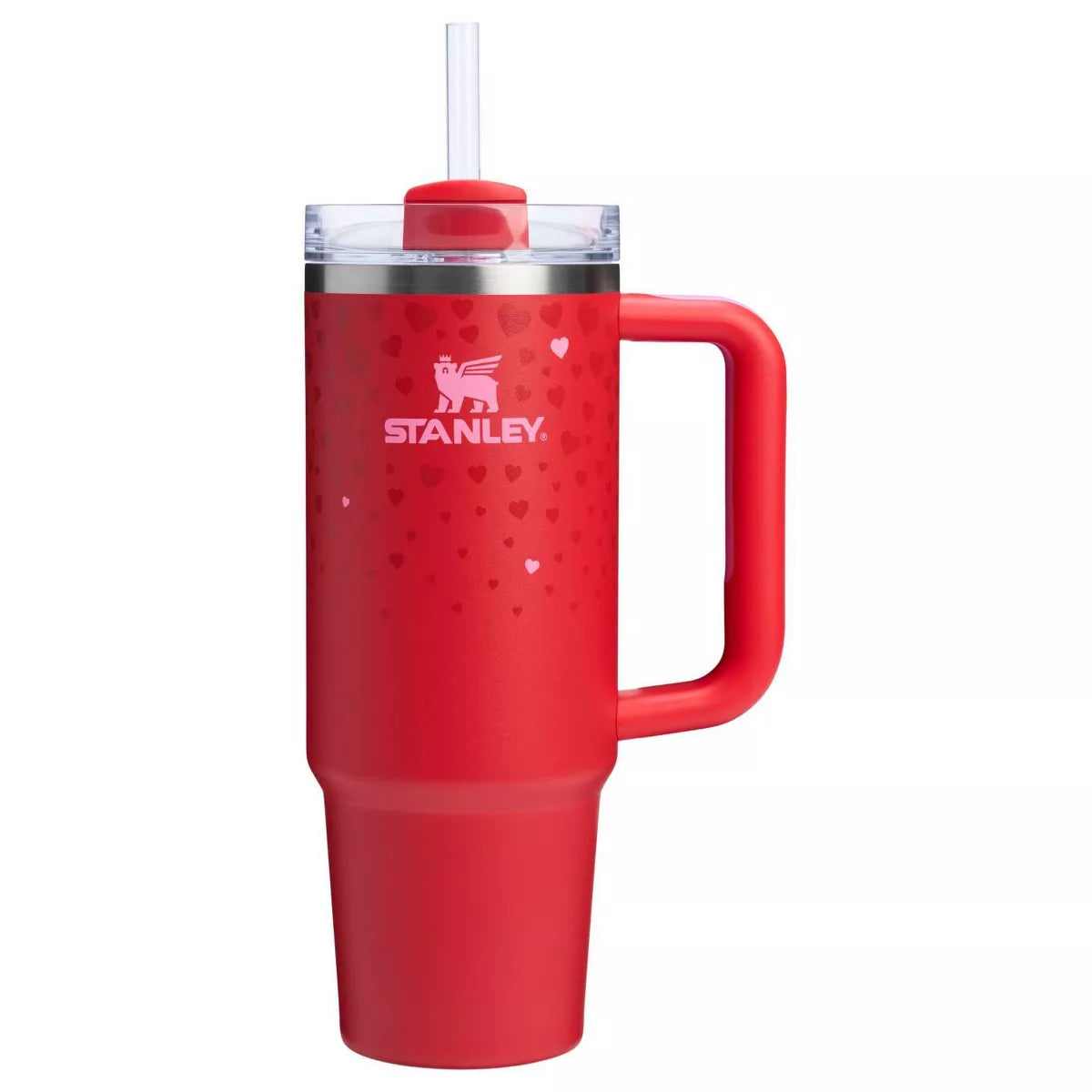 Stanley 30 oz Stainless Steel H2.0 Flowstate Quencher Tumbler - Valentine's Day "Ruby Hearts" - Pink Beauty