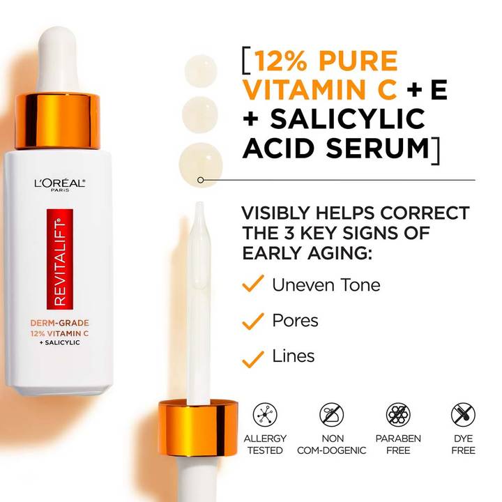 Loreal Revitalift Derm Intensives Derm_grade 12% Pure Vitamin C + E + Salicylic Acid Serum 30 Ml