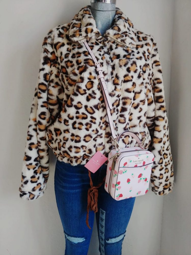 Pink Chaqueta De Piel De Leopardo Beige