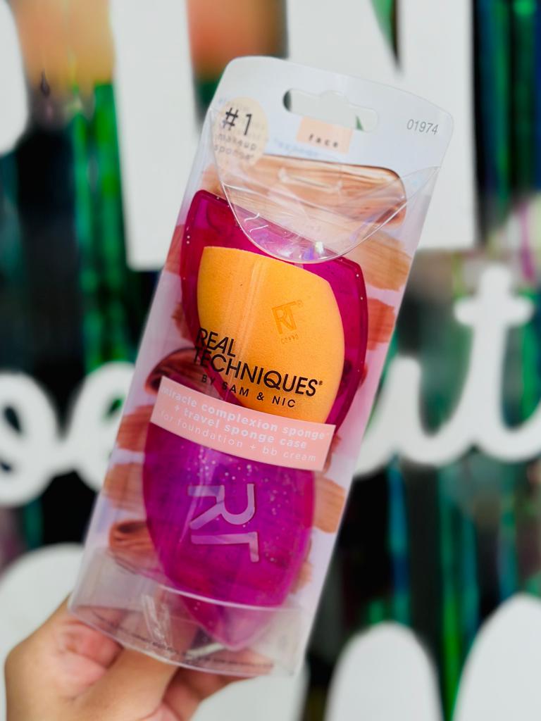 REAL TECHNIQUES MIRACLE COMPLEXION SPONGE+TRAVEL SPONGE CASE #01974