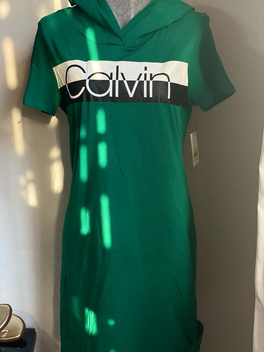 Vestido Calvin Klein c/Gorro manga Corta Color Verde - Talla "M"