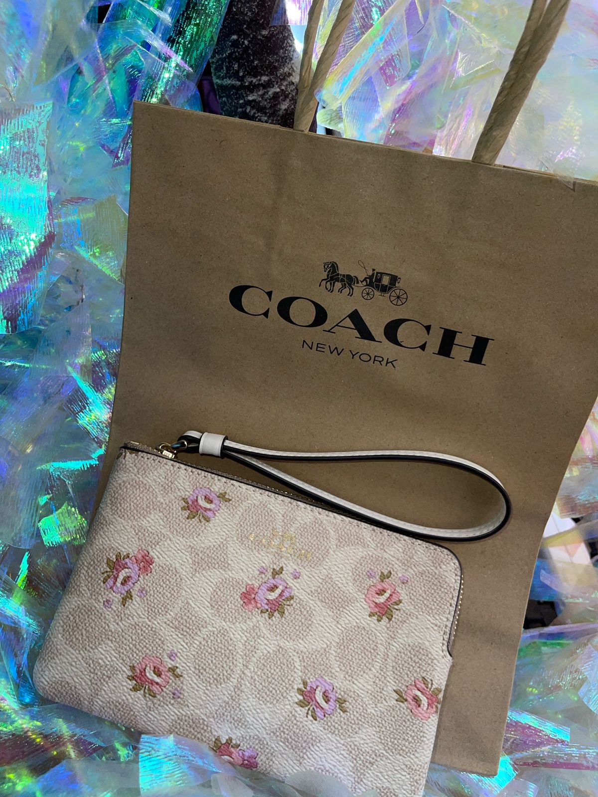 MUÑEQUERA COACH CORNER ZIP WRISTLET ESTAMPADO FLOREAL