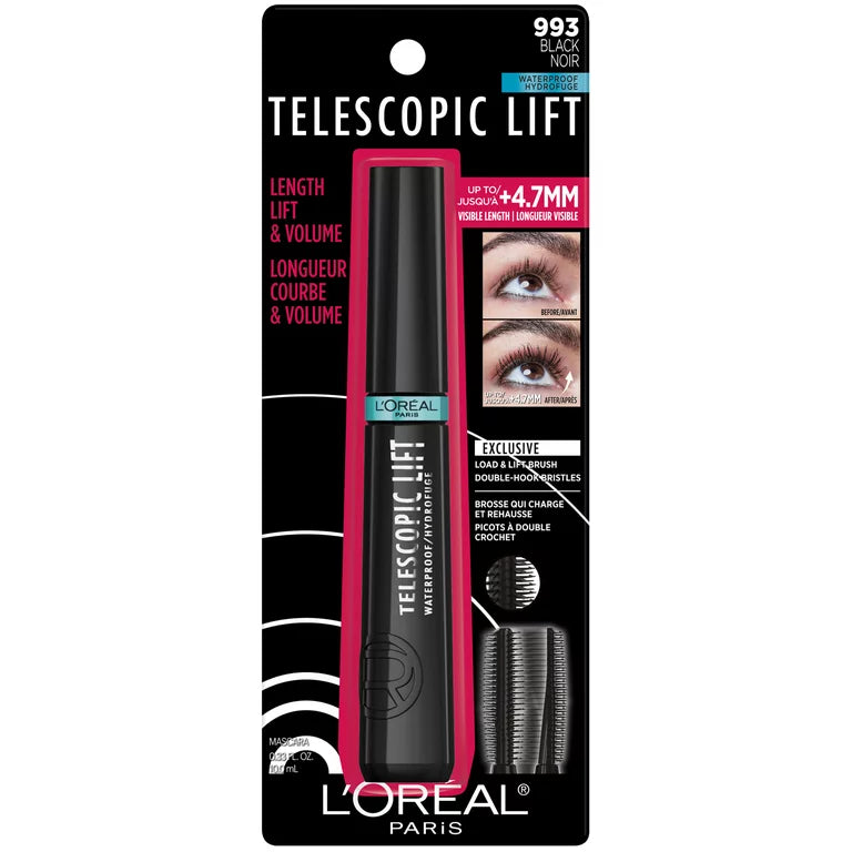 LOREAL TELESCOPIC LIFT WATERPROOF MASCARA #993 BLACK NOIR