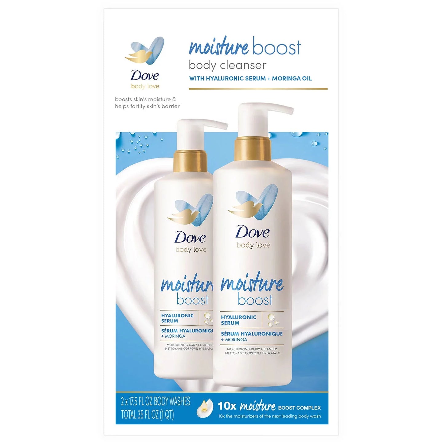 Dove Body Love Moisture Boost Body Wash, 17.5 onzas líquidas (Paquete de 2)