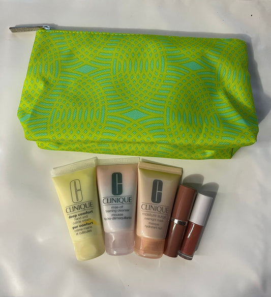 Set Clinique Cosmetiquera Verde 5 Piezas Travel Size