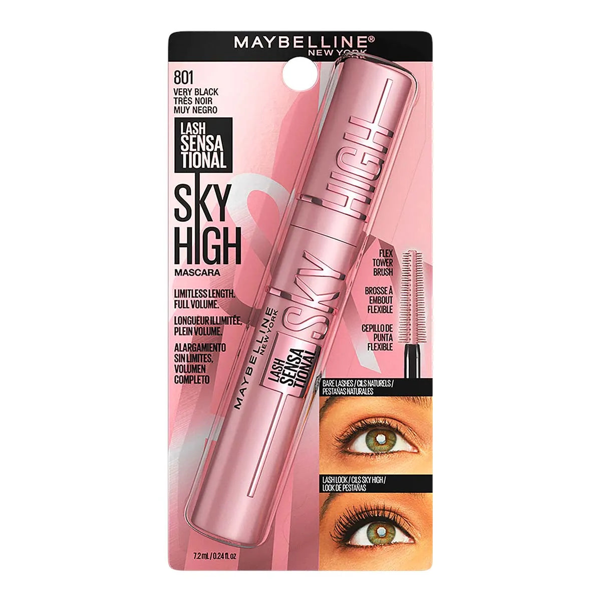 MAYBELLINE LASH SENSATIONAL SKY HIGH MASCARA #801 VERY BLACK - Pink Beauty