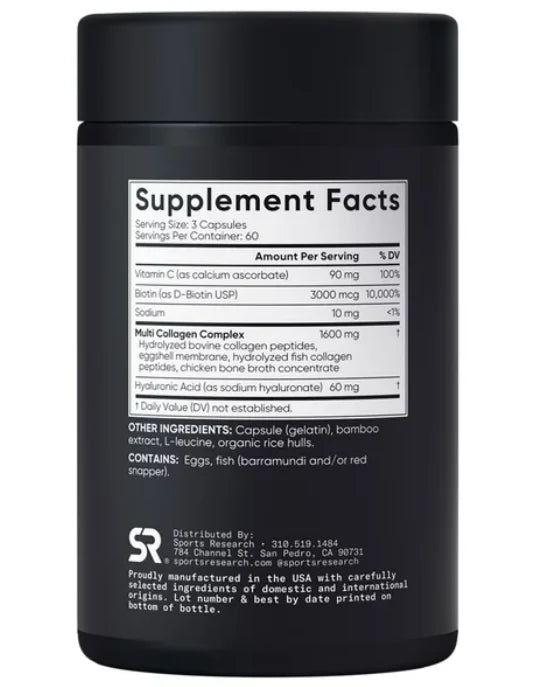 Sport Research - Multi Collagen 3000mcg con acido hialuronico y vitamina C 180 caps