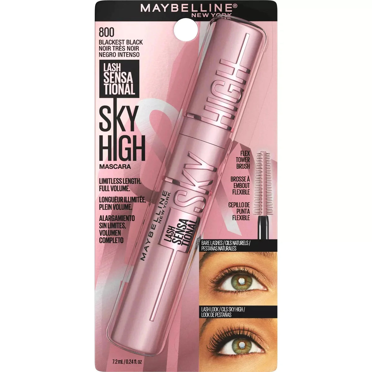 MAYBELLINE LASH SENSATIONAL SKY HIGH MASCARA #800 BLACKEST BLACK - Pink Beauty