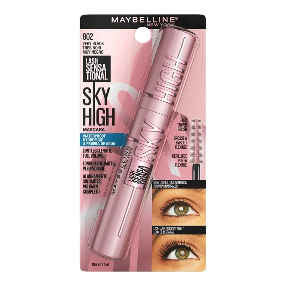 MAYBELLINE LASH SENSATIONAL SKY HIGH WATERPROOF MASCARA #802 VERY BLACK - Pink Beauty
