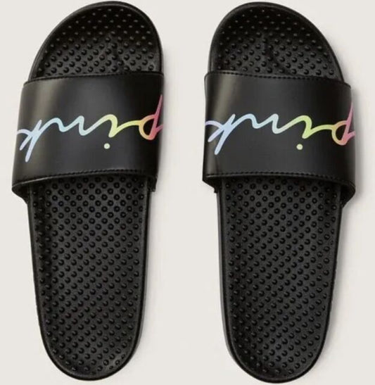 Sandalias Pink Negras con letras de colores - Talla "M"
