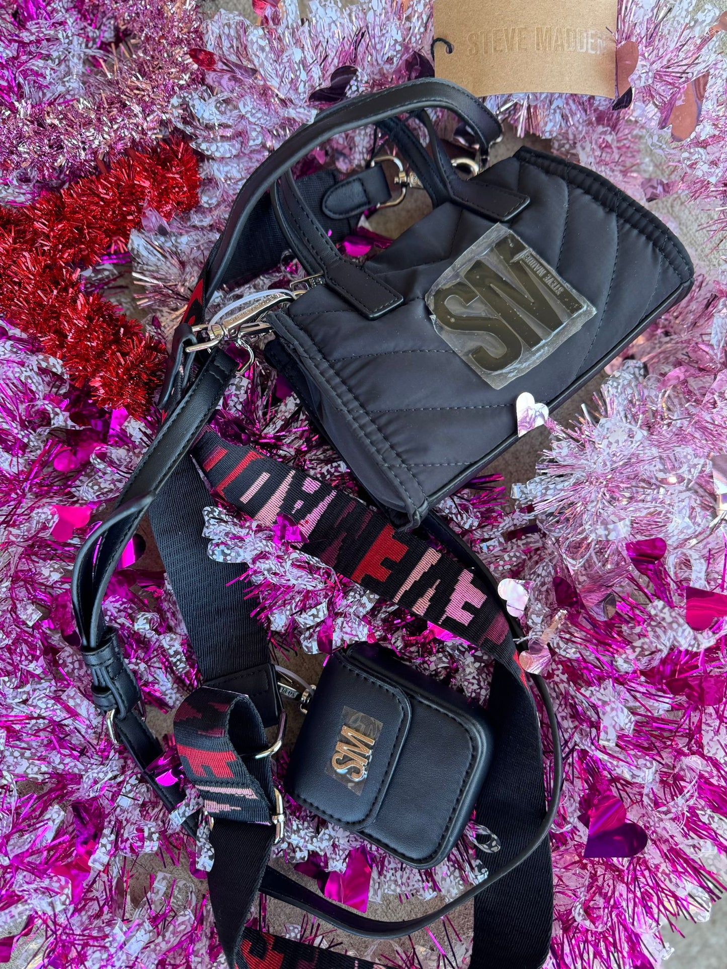 STEVE MADDEN BLACK BARI-NYLON CROSSBODY