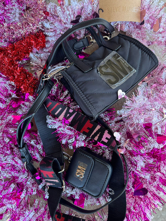 STEVE MADDEN BLACK BARI-NYLON CROSSBODY