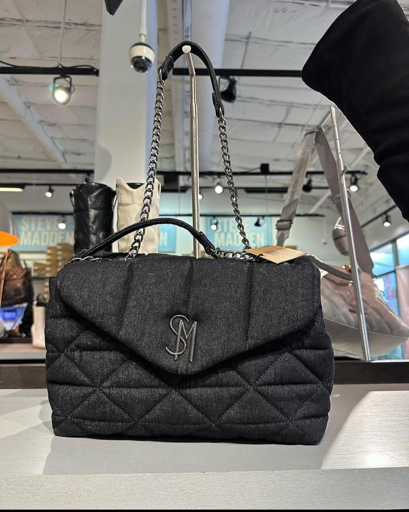 STEVE MADDEN BLK/DENIM BBRITNEY SHOULDER BAG