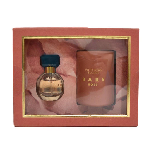 Victorias Secret Bare Rose Mini juego de regalo con vela perfumada y Eau De Parfum Edp