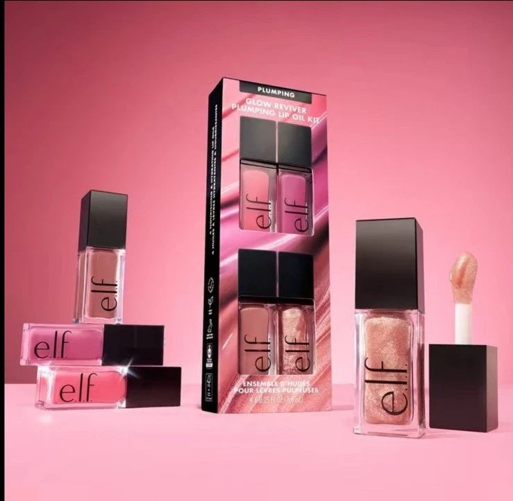 ELF Set 4 Glow Reviver Plumping Lip Oil - Pink Beauty